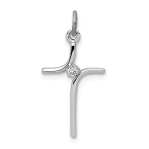 Sterling Silver Platinum-plated Cross with CZ Center Pendant