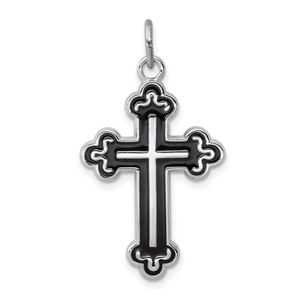 Sterling Silver Platinum-plated Enameled Cross Pendant
