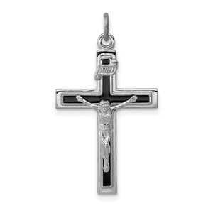 Sterling Silver Platinum-plated Enameled Crucifix Pendant - QC-A5B73075-5409