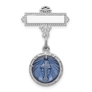 Sterling Silver Platinum-plated Enameled Miraculous Medal Pin - QC-185AB560-8778