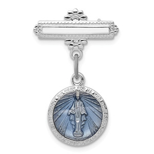 Sterling Silver Platinum-plated Enameled Miraculous Medal Pin - QC-1F688C8D-8462