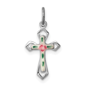 Sterling Silver Platinum-plated with Enamel Cross Pendant