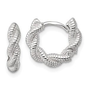 Sterling Silver Polish Textured Twisted Hinged Round Hoop Earrings