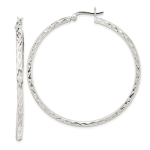 Sterling Silver Polished & Diamond-cut 2.5mm Round Hoop Earrings