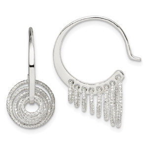 Sterling Silver Polished & Diamond-cut Circles Dangle Hoop Earrings