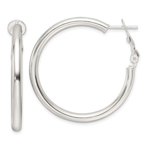 Sterling Silver Polished 3.25mm Omega Back Round Hoop Earrings - QE-A58B490F-3026