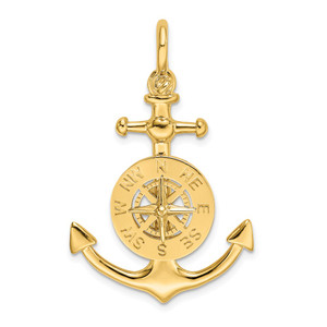 14K 3-D Small Anchor w/ Nautical Compass Charm