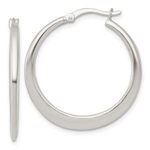 Sterling Silver Polished 30.0mm Tapered Round Hoop Earrings