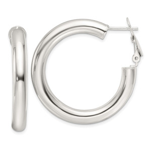 Sterling Silver Polished 35x5mm Omega Back Round Hoop Earrings