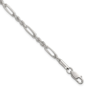 Sterling Silver Polished 4.0mm Figaro Rope 7.5 Inch Bracelet