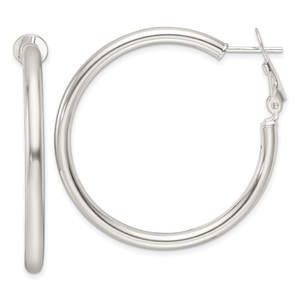 Sterling Silver Polished 40x3.25mm Omega Back Round Hoop Earrings