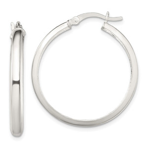 Sterling Silver Polished 4mm Round Hoop Earrings