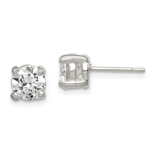Sterling Silver Polished 6mm Round CZ Stud Earrings - QE-799C7056-8637