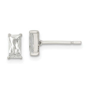 Sterling Silver Polished 6x3mm Emerald-shape CZ Stud Earrings