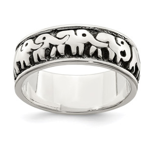 Sterling Silver Polished and Antiqued Elephants Ring - QR-5129428C-8193