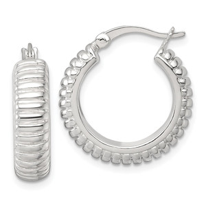 Sterling Silver Polished and Grooved 21x6mm Round Hollow Hoop Earrings