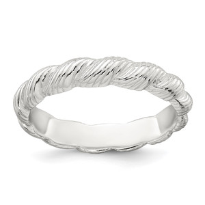 Sterling Silver Polished and Grooved Twisted Band Size 7 Ring