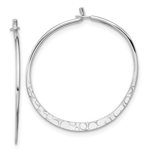 Sterling Silver Polished and Hammered Medium Round Hoop Earrings