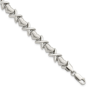 Sterling Silver Polished and Satin X and Hearts Bracelet - QG-9403F3F2-1124