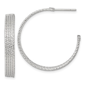 Sterling Silver Polished and Textured 30x4.5mm Post C-Hoop Earrings