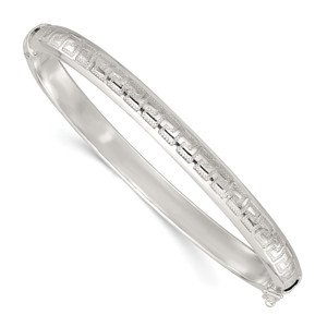 Sterling Silver Polished and Textured 6.50mm Greek Key Hinged Bangle