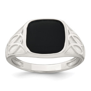 Sterling Silver Polished and Textured Black Enameled Size 11 Mens Signet Ring