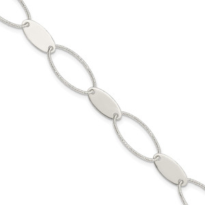 Sterling Silver Polished and Textured Oval Link Bracelet - QG-800A1327-8370