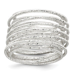 Sterling Silver Polished and Textured Wrapped Spring Size 7 Flexible Ring - QR-388A0404-3227