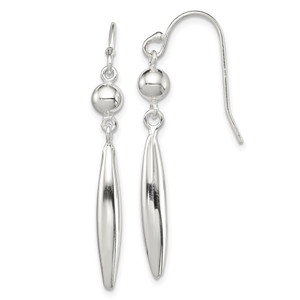 Sterling Silver Polished Bead & Elongated Oval Dangle Earrings - QE-7E9FFA97-7107
