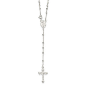 Sterling Silver Polished Bead Rosary 16 inch Necklace