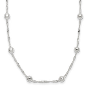 Sterling Silver Polished Beaded 18in Necklace