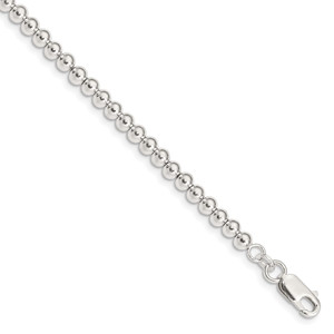 Sterling Silver Polished Beaded Chain with 1in Ext. Children's Bracelet