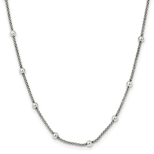 Sterling Silver Polished Beaded Necklace - QH-762E0746-7962