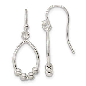 Sterling Silver Polished Beaded Teardrop Dangle Earrings - QE-5F0DF037-3856