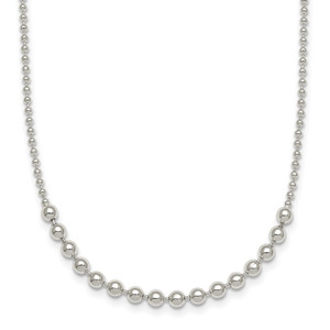 Sterling Silver Polished Center Beaded 18 Inch Necklace