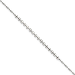 Sterling Silver Polished Center Beaded 7.5 Inch Bracelet