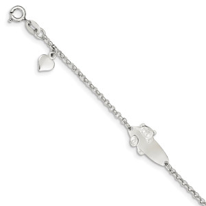 Sterling Silver Polished Childrens Teddy Bear 5in Plus 1in Ext ID Bracelet