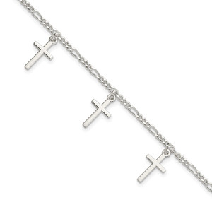 Sterling Silver Polished Cross 7.5in Bracelet