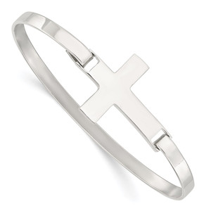 Sterling Silver Polished Cross Bangle - QB-9E0416F1-5698