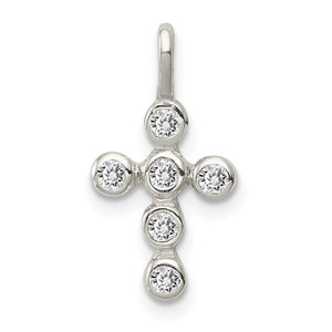 Sterling Silver Polished Cross CZ Charm