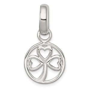 Sterling Silver Polished Cut-out 3-leaf Clover in Circle Pendant