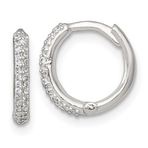Sterling Silver Polished CZ 12mm Hinged Round Hoop Earrings