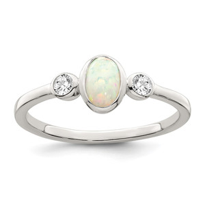 Sterling Silver Polished CZ and White Created Opal Ring - QR-687164B2-2524