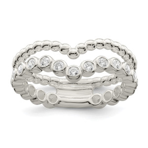Sterling Silver Polished CZ Beaded Double Fancy Ring - QR-014138F0-6066