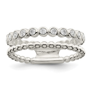Sterling Silver Polished CZ Beaded Double Fancy Ring - QR-1C5058EE-7694