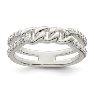Sterling Silver Polished CZ Chain Detail Ring - QR-3E7A8269-9681