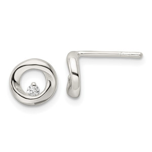 Sterling Silver Polished CZ Circle Post Earrings - QE-0A1A906E-3262