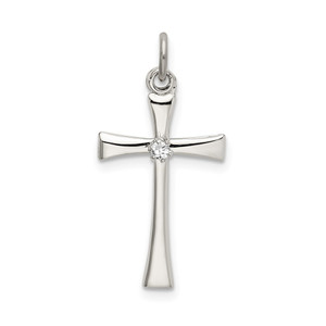Sterling Silver Polished CZ Cross Pendant - QC-70E8DD03-8782