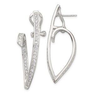 Sterling Silver Polished CZ Fancy Swirl In and Out Omega Back Post Earrings