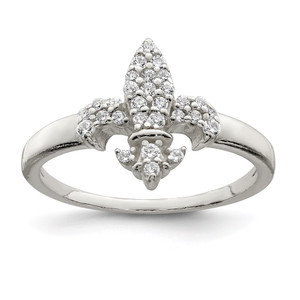 Sterling Silver Polished CZ Fleur De Lis Ring - QR-83614F0F-1641